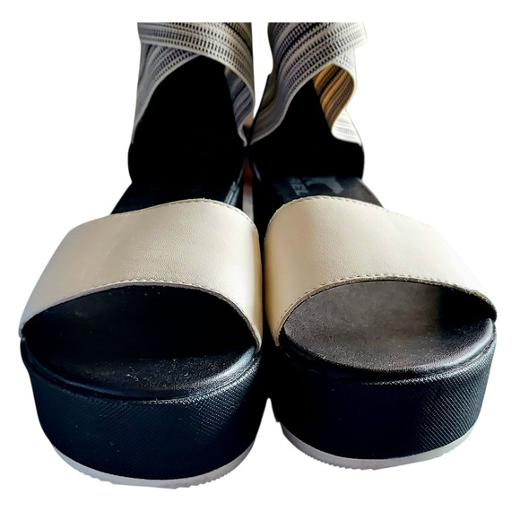 Sorel Cameron Platform Wedge Women's Sandal Elastic Ankle Strap Black Cream Sz 6 - Picture 5 of 11